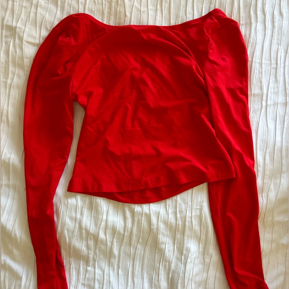 Elegant Red Long Sleeve Women's Top
